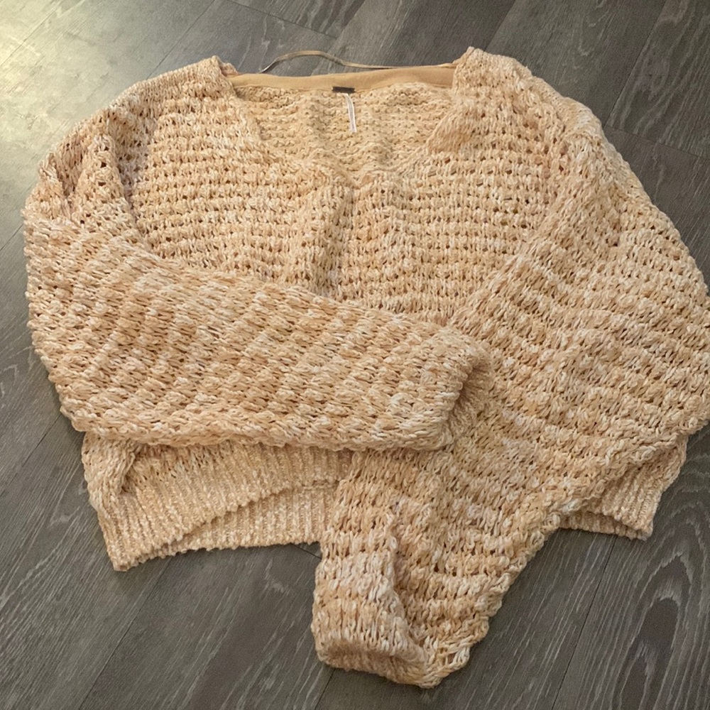 Free People Nude/Light Orange/Salmon Cream Knit Sweater - Medium